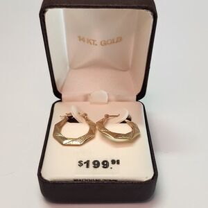 14K Yellow Gold Geometric Hoop Earrings New in Box Unworn